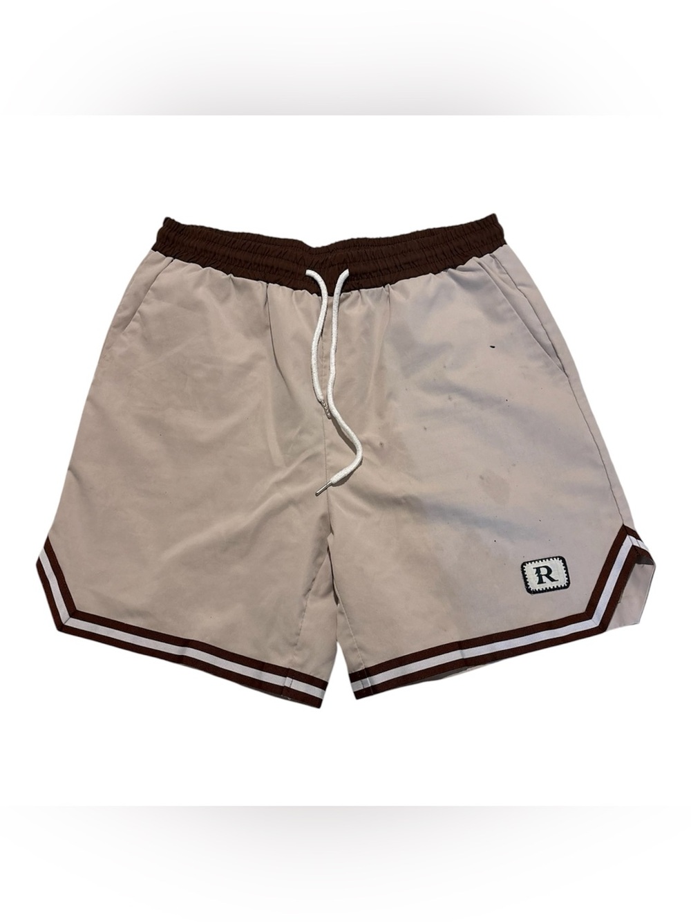 ROMWE Beige Athletic Shorts with Brown Trim
